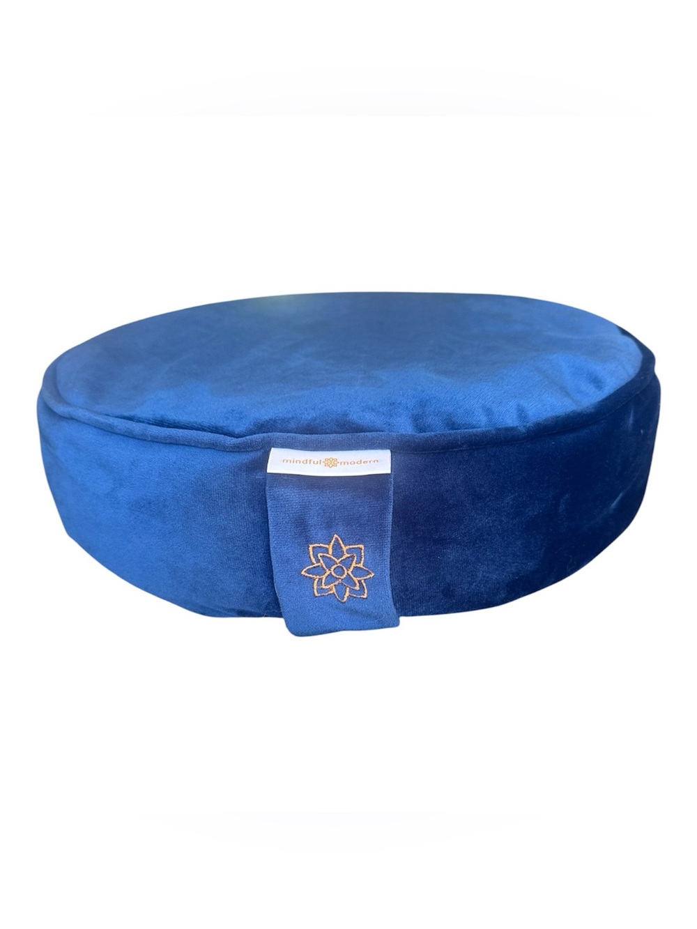 Mindful Modern Round Meditation Cushion Blue Velvet Floor Pillow W/Carry Handle